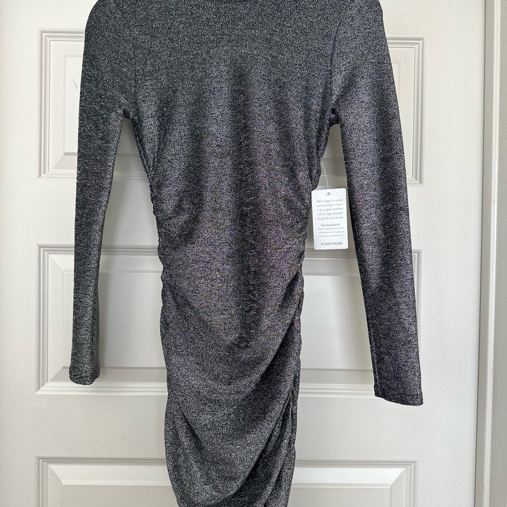 Elegant Silver Sparkle over Black Sexy Bodycon Long Sleeve Dress